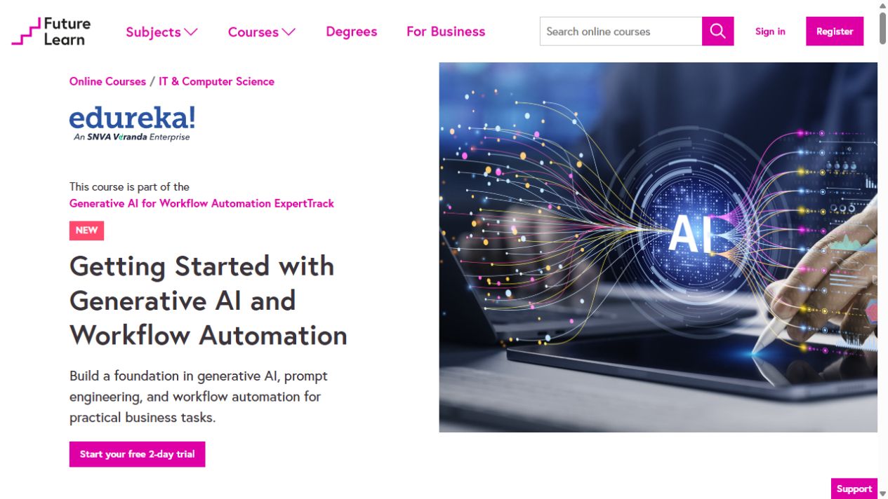Course page preview: Getting Started with Generative AI and Workflow Automation