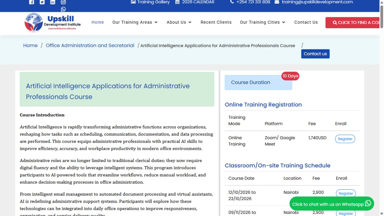 Course page preview: Artificial Intelligence Applications for Administrative Professionals